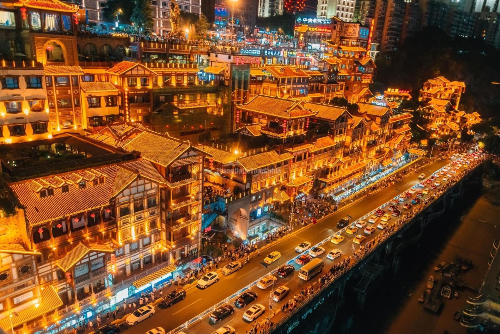 Chongqing Hongya Cave at Night